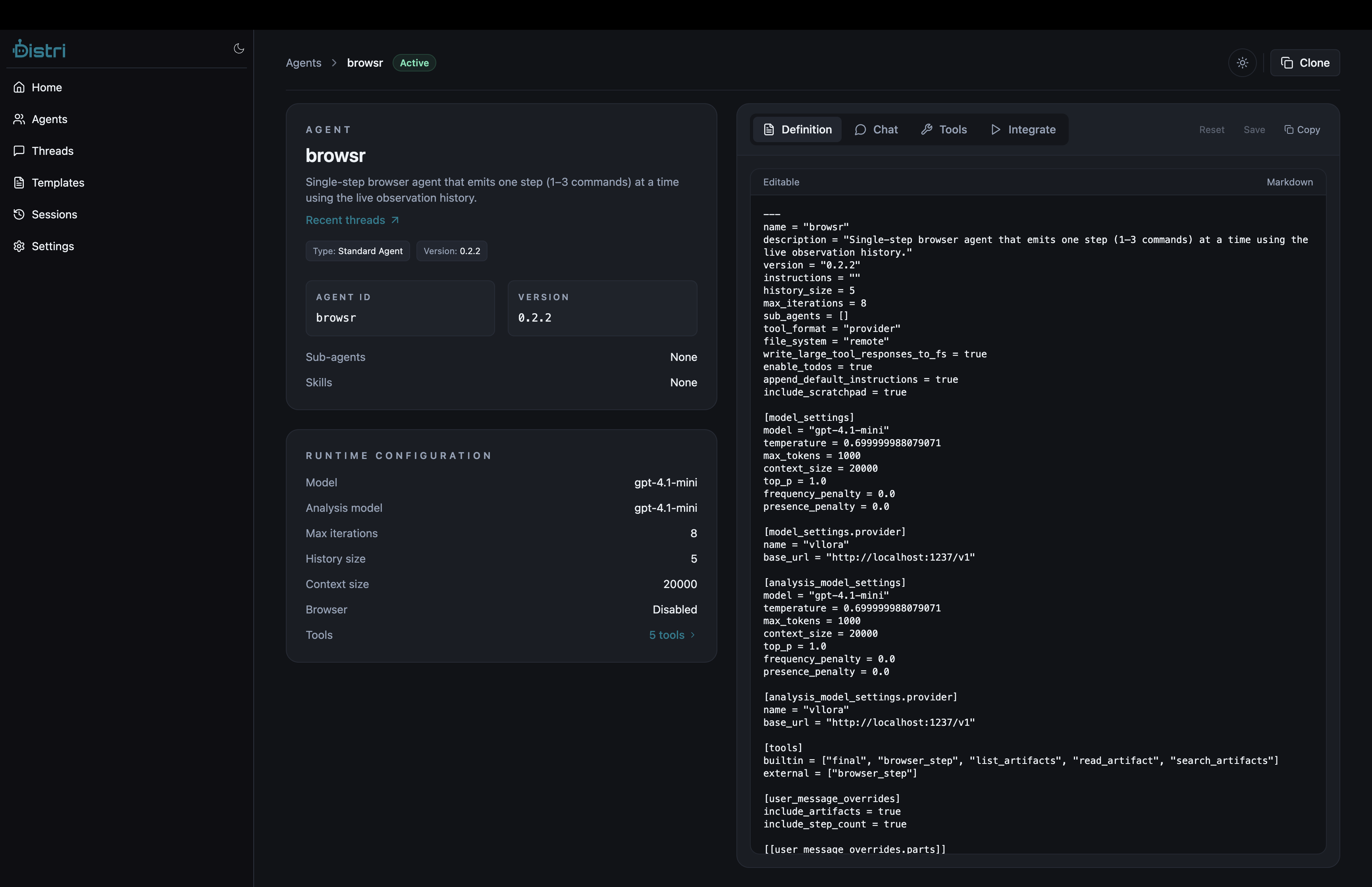 Agent Details Interface