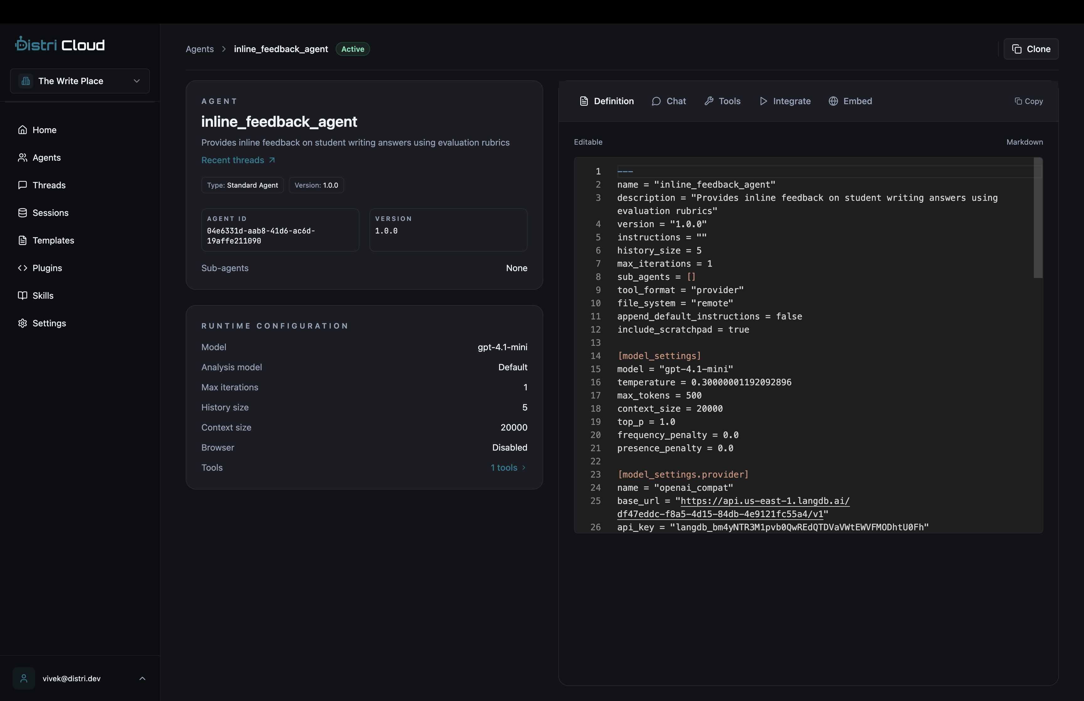Agent Details Interface