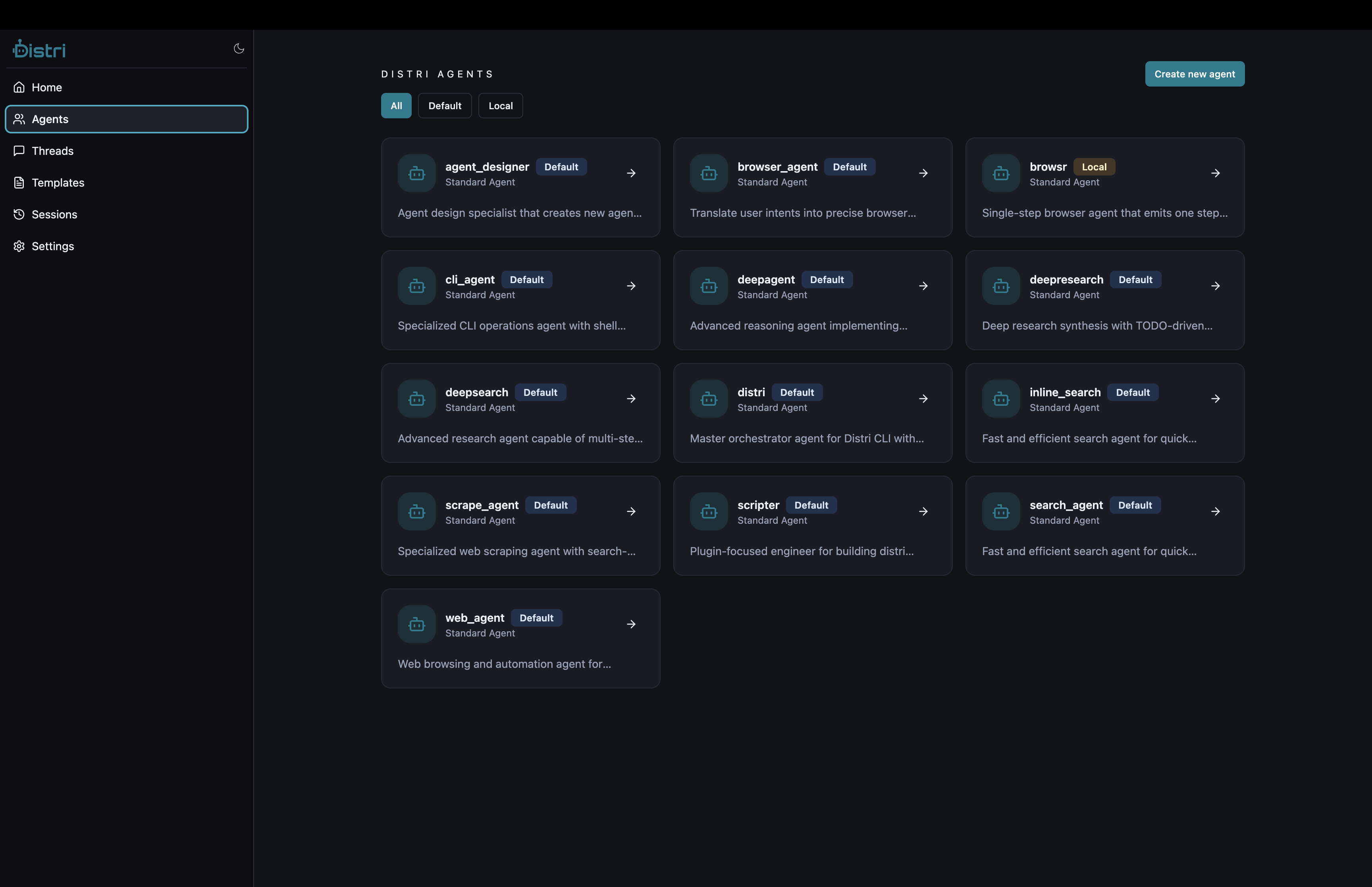Agent Management Interface