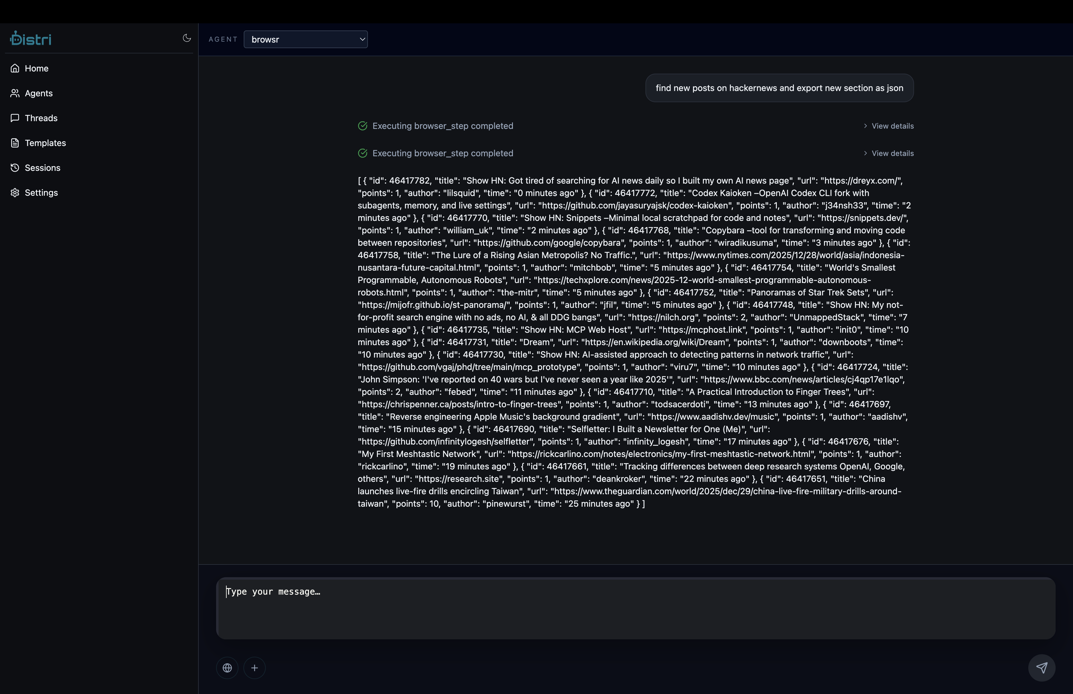 Distri chat interface